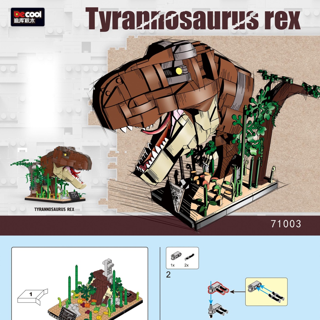 Mô Hình Khủng Long Bạo Chúa T-Rex Đầu Điêu Khắc Decool 71003 sách Decool 3 Mô hình khủng long đầu điêu khắc T-Rex Creator