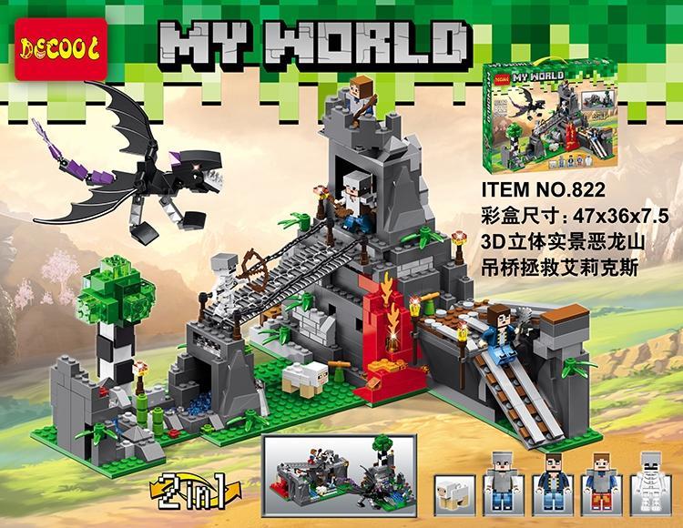 Bộ lắp ghép Núi Rồng Minecraft Decool 822, đồ chơi lắp ráp Giải cứu Alex, bộ xếp hình Rồng Ender Minecraft cho bé trai 6 tuổi, giá tốt.
