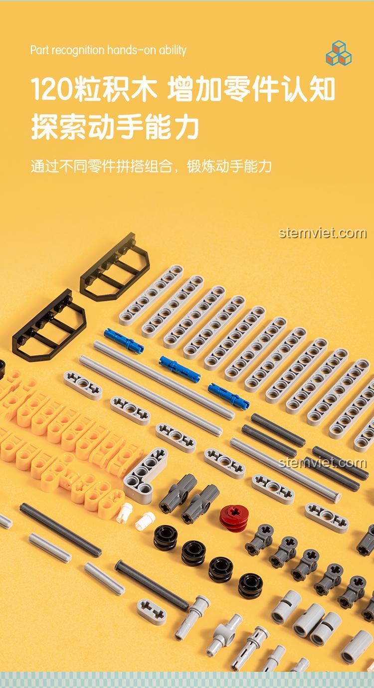 Bộ lắp ghép Deli 74384 với 120 chi tiết, tăng cường nhận biết linh kiện, rèn luyện khả năng thực hành, đồ chơi giáo dục