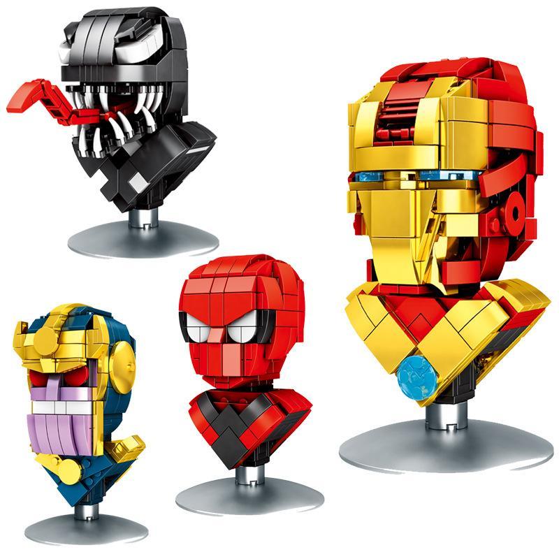 Bộ lắp ráp DINGGAO DG3001B 4 mô hình bán thân siêu anh hùng Marvel Venom, Người Nhện, Thanos, Người Sắt chất lượng cao cho bé trai 6 tuổi giá tốt