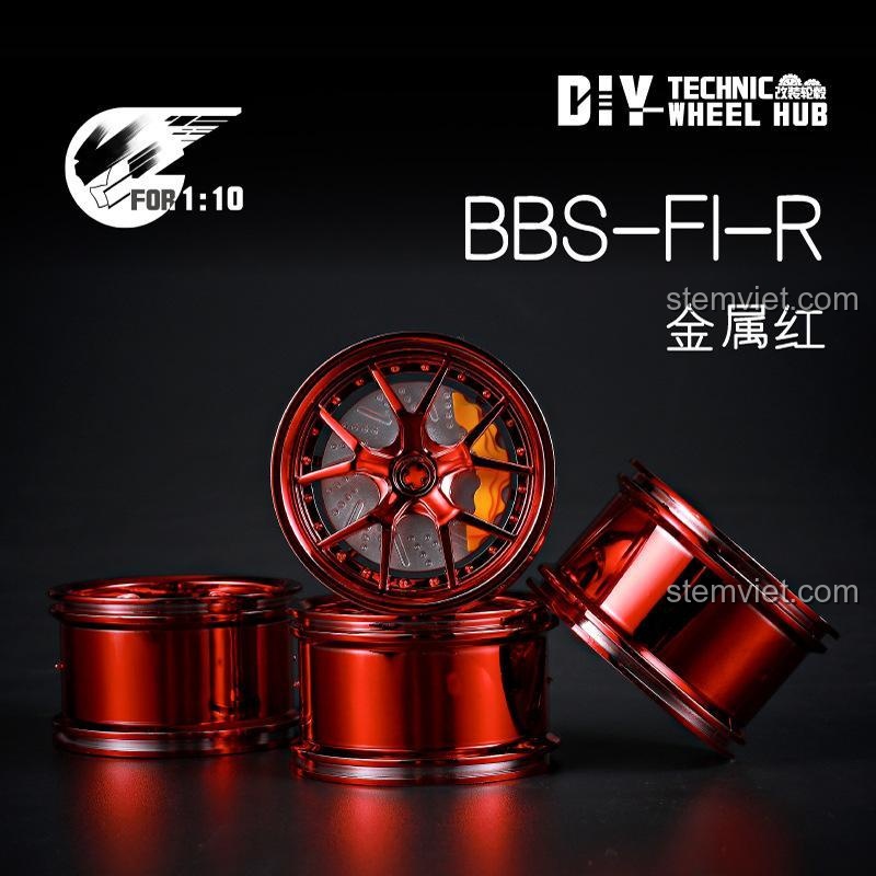 Bộ mâm xe BBS-FI-R màu đỏ kim loại thể thao. Bánh xe độ Technic DIY-WH-01, phù hợp cho các mẫu siêu xe đua.