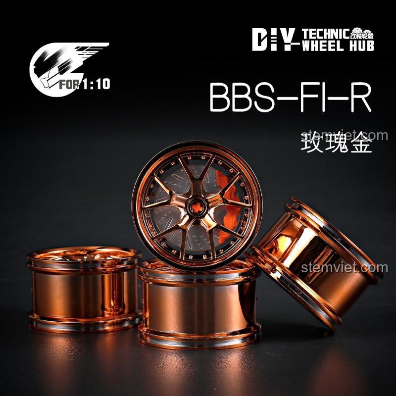 Bộ mâm xe BBS-FI-R màu vàng hồng sang trọng. Phụ kiện nâng cấp xe Technic DIY-WH-01, mang lại vẻ ngoài đẳng cấp cho mô hình.