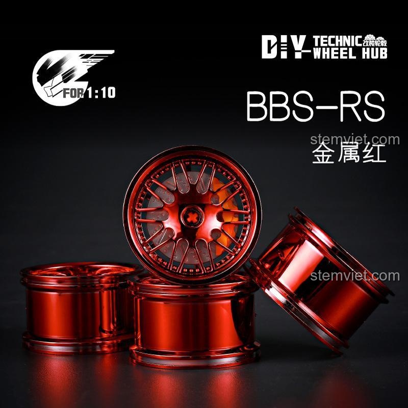 Mẫu mâm xe BBS-RS màu đỏ kim loại mạnh mẽ. La-zăng mạ điện 1:10 DIY Technic, một sự lựa chọn đầy đam mê.