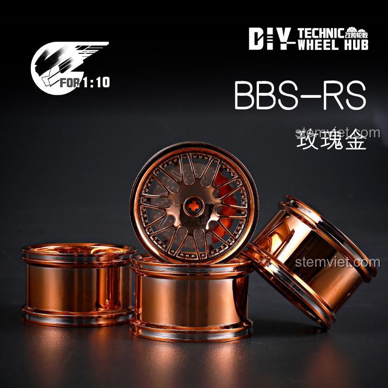 Mẫu mâm xe BBS-RS màu vàng hồng. Đồ chơi mô hình Vành xe Technic 1:10, thiết kế lưới tinh xảo, chất lượng cao.