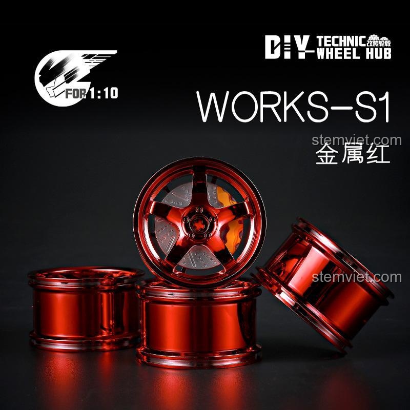 Mẫu mâm xe Works-S1 màu đỏ kim loại. Phụ kiện lắp ráp Mâm xe Works-S1, hoàn thiện vẻ ngoài hầm hố cho mọi siêu xe.
