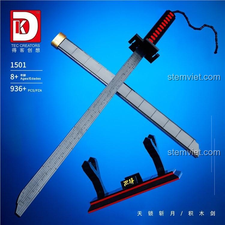 Hộp bộ lắp ghép Thanh kiếm Thiên Tỏa Trảm Nguyệt DK 1501, đồ chơi mô hình Zangetsu với kích thước hộp 53x15.5x8 cm, phù hợp bé trai 8 tuổi.