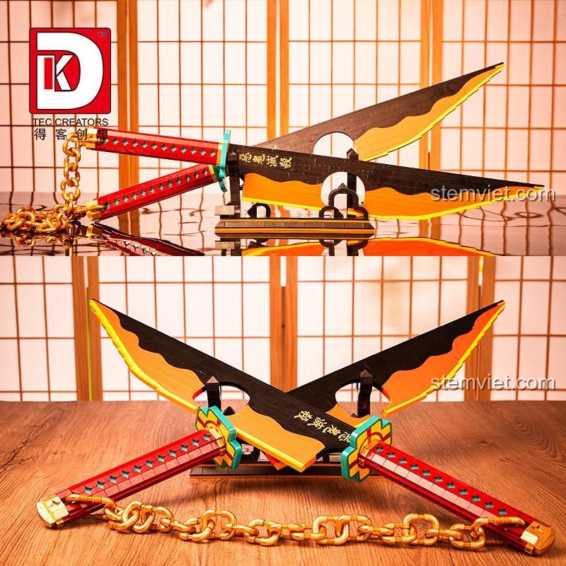 Toàn cảnh bộ đồ chơi mô hình song đao Nichirin của Uzui Tengen DK 1507, một món quà độc đáo cho fan Thanh Gươm Diệt Quỷ.