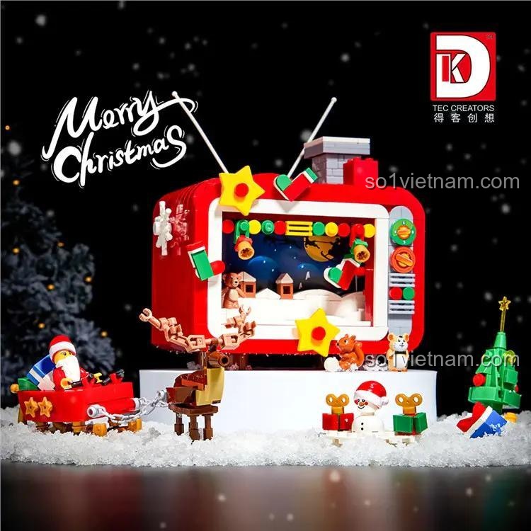 Mô hình Tivi Giáng Sinh DK 711, cảnh lễ hội, đồ chơi lắp ráp cho bé trai bé gái 6 tuổi, chất lượng cao