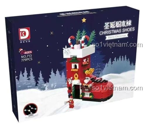 Hộp sản phẩm Giày Giáng Sinh DK 713, bộ đồ chơi lắp ráp mùa lễ hội