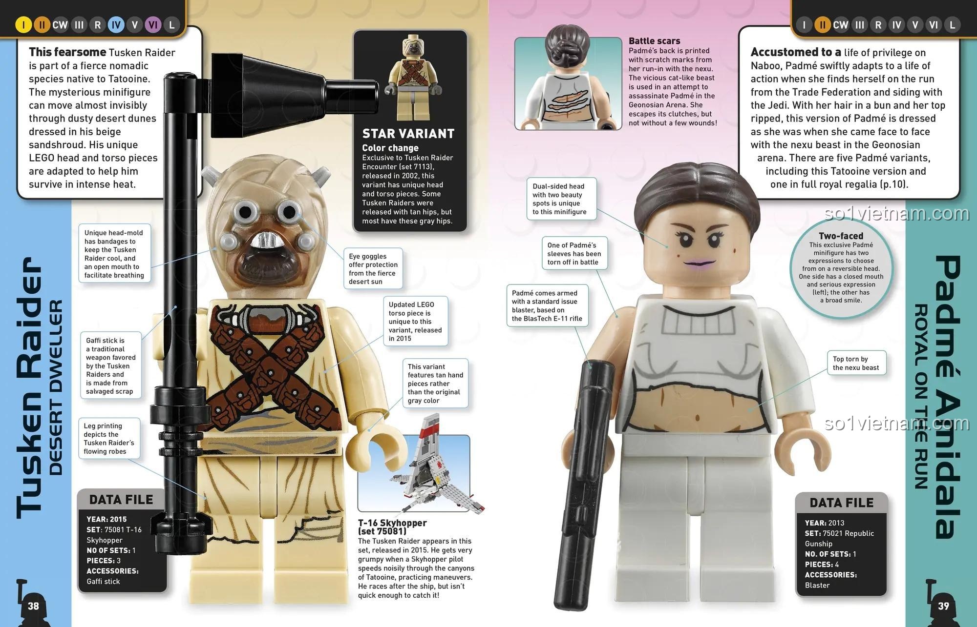 Sách Nhân vật Star Wars 9780241195819 Cẩm nang Nhân vật LEGO Star Wars, trang về Tusken Raider và Padmé Amidala, phù hợp cho con trai 6 tuổi, đáng tiền.