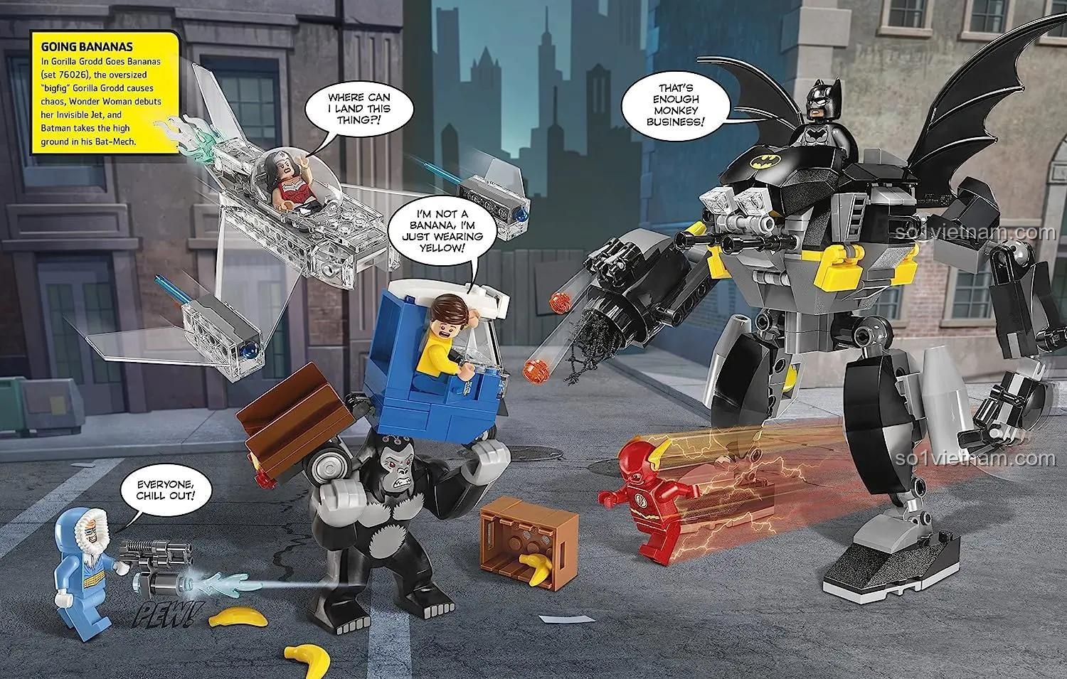 Set đồ chơi Bách Khoa Toàn Thư Nhân Vật DC Comics DK với hình ảnh cảnh hành động Batman mech, kích thích trí tưởng tượng và khả năng kể chuyện của bé trai 6 tuổi.