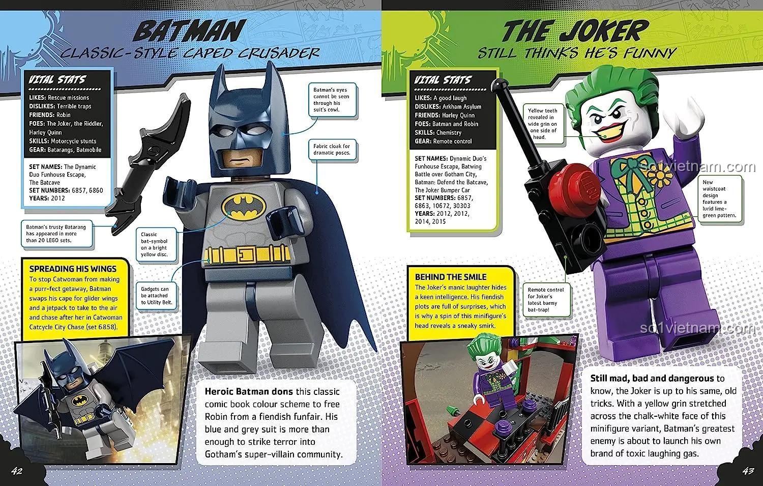 Sách DK ISBN9780241199312 giới thiệu chi tiết nhân vật Batman và Joker, giúp bé trai 6 tuổi khám phá thế giới siêu anh hùng.