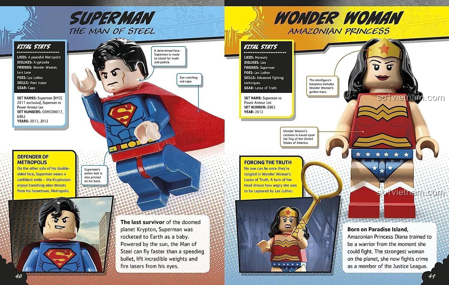 Sách ISBN9780241199312 với thông tin về Superman và Wonder Woman, tăng vốn từ vựng và trí nhớ thị giác cho bé.