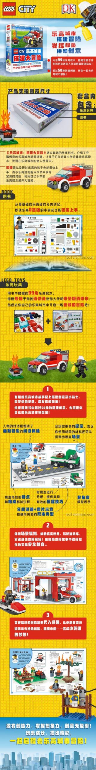 Nội dung chi tiết sách mô hình DK ISBN9780241237052 đồ chơi mô hình Sách LEGO City, kèm minifigure và xe cứu hỏa