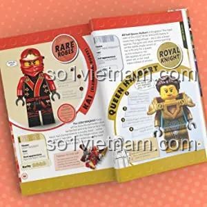 Sách nhân vật LEGO ISBN9780241458235, giới thiệu minifigure Kai và Queen Halbert, thông tin chi tiết về trang phục và đặc điểm, sách cho bé trai 8 tuổi.