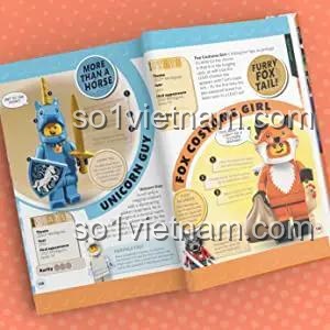 Sách LEGO Minifigure ISBN 9780241458235, giới thiệu Unicorn Guy và Fox Costume Girl, cẩm nang độc đáo về các nhân vật LEGO® ngộ nghĩnh, giá trị cao.