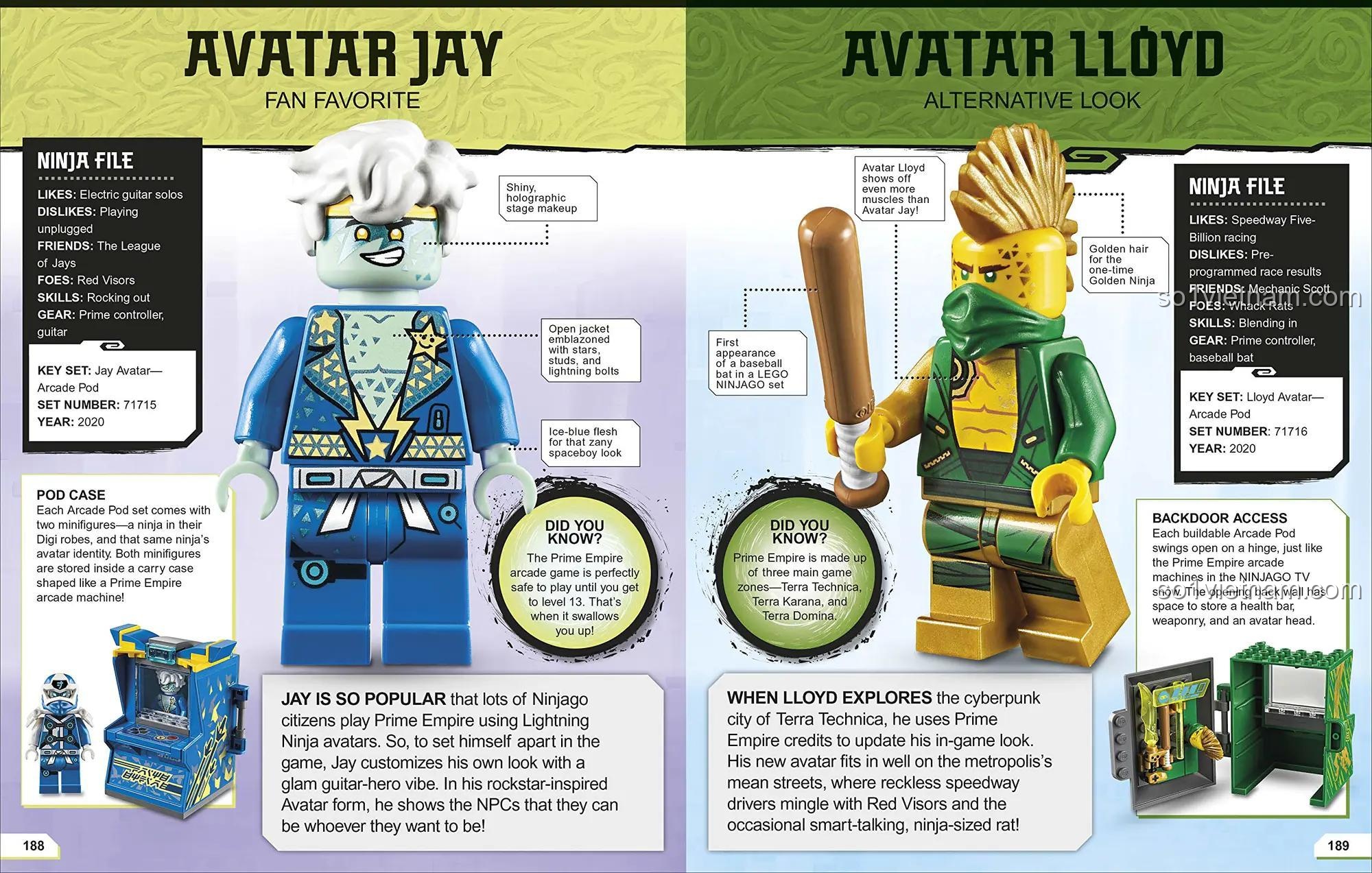 Sách Bách Khoa Toàn Thư Nhân Vật LEGO NINJAGO DK, hình ảnh Avatar Jay và Avatar Lloyd, hơn 200 nhân vật, món quà đáng tiền cho bé trai 6 tuổi.