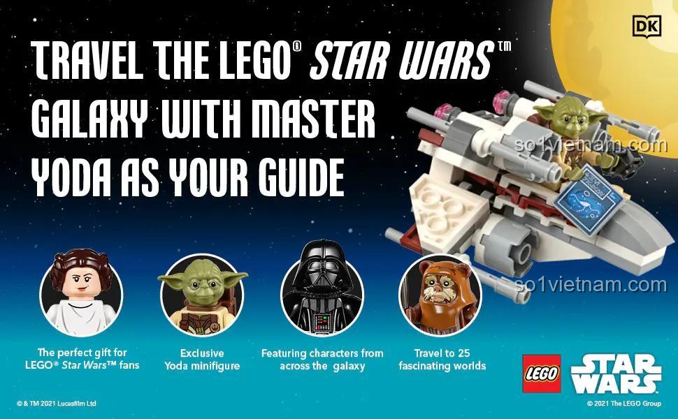 Minifigure Yoda độc quyền trong bộ đồ chơi Sách LEGO Star Wars ISBN9780744027273, khám phá thiên hà cùng Yoda's Galaxy Atlas giá rẻ
