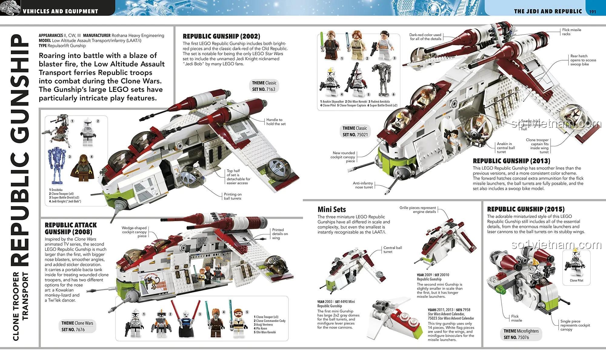 DK Star Wars, trang giới thiệu các mẫu Republic Gunship, chi tiết phương tiện Star Wars, khám phá vũ trụ LEGO® Star Wars