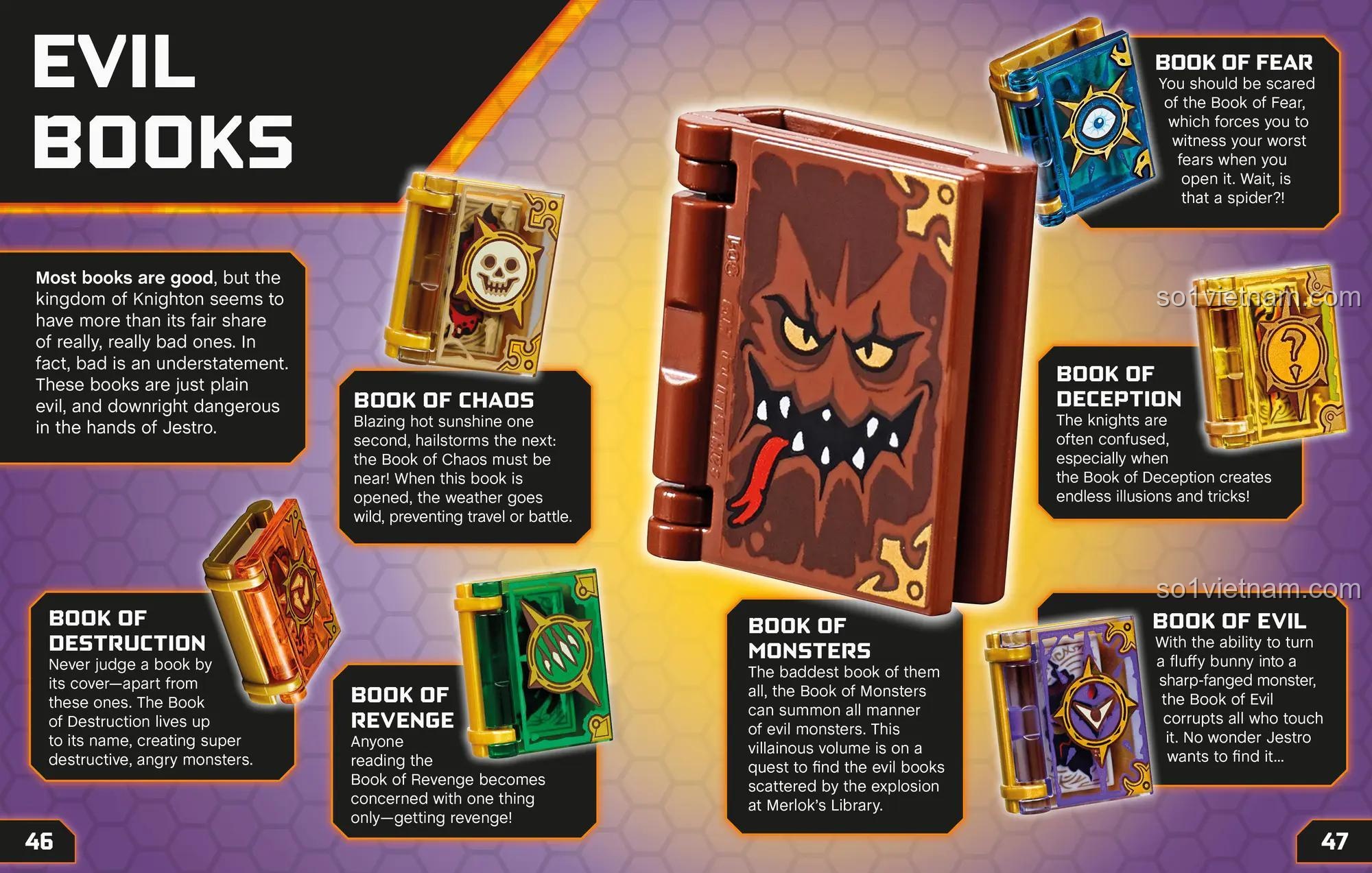 bộ đồ chơi Nhân vật LEGO NEXO KNIGHTS DK, đồ chơi mô hình Sách nhân vật LEGO NEXO KNIGHTS ISBN9781465463258, trang giới thiệu Evil Books, bách khoa toàn thư nhân vật LEGO NEXO KNIGHTS cho bé trai 6 tuổi