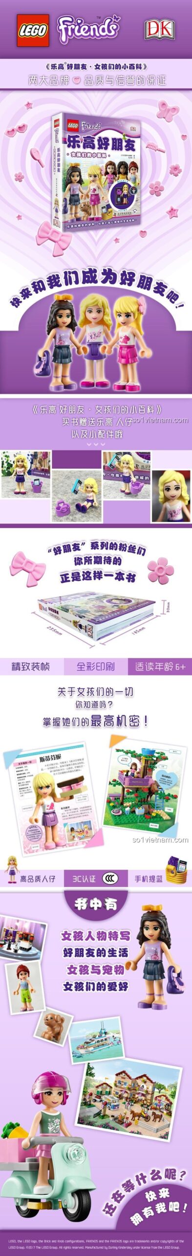 Bộ đồ chơi LEGO® Friends 9787110092415, sách nhân vật LEGO® Friends DK, chi tiết sản phẩm và kích thước cho bé gái 6 tuổi