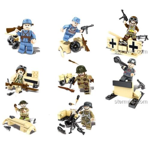 Bộ lắp ghép DLP30205 với 8 minifigures lính đa dạng, chi tiết cao, đồ chơi mô hình cho bé trai 6 tuổi, giá tiết kiệm.
