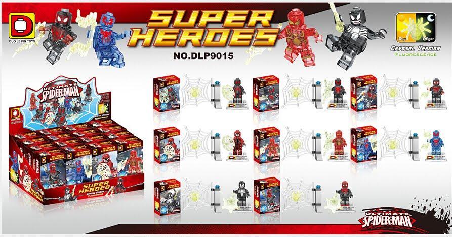 Bộ đồ chơi Người Nhện DLP9015 với 8 minifigure phát sáng độc đáo, chất lượng cao, phù hợp bé trai 6 tuổi, giá tốt.