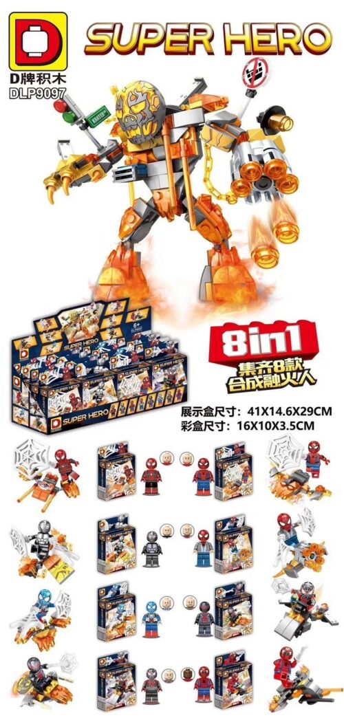 Bộ lắp ghép Người Nhện DLP9097 hợp thể Người Lửa, đồ chơi lắp ráp siêu anh hùng cho con trai 6 tuổi, giá tốt.