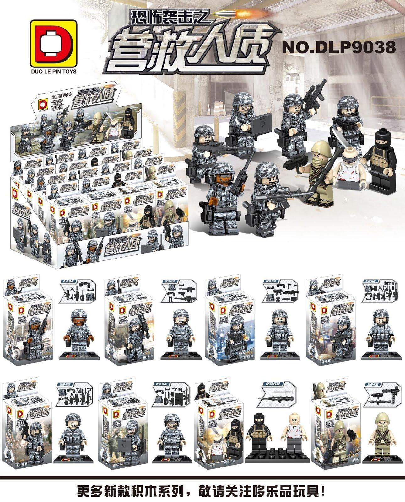 Bộ minifigure Lính đặc nhiệm DLP9038 giá rẻ, gồm 8 nhân vật lính SWAT và khủng bố, đồ chơi cho bé trai 6 tuổi.