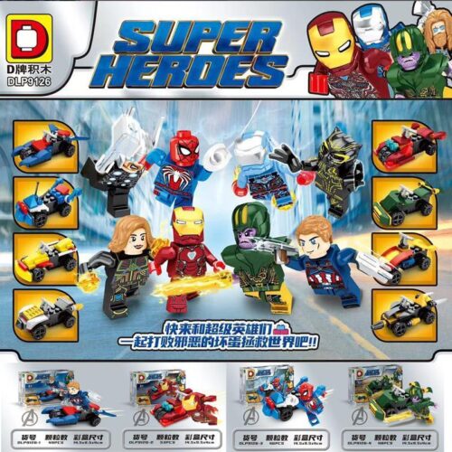 Bộ lắp ghép DLP DLP9126 Siêu Anh Hùng 8 Minifigures kèm phương tiện, chất liệu cao cấp, giá tốt cho bé trai 6 tuổi