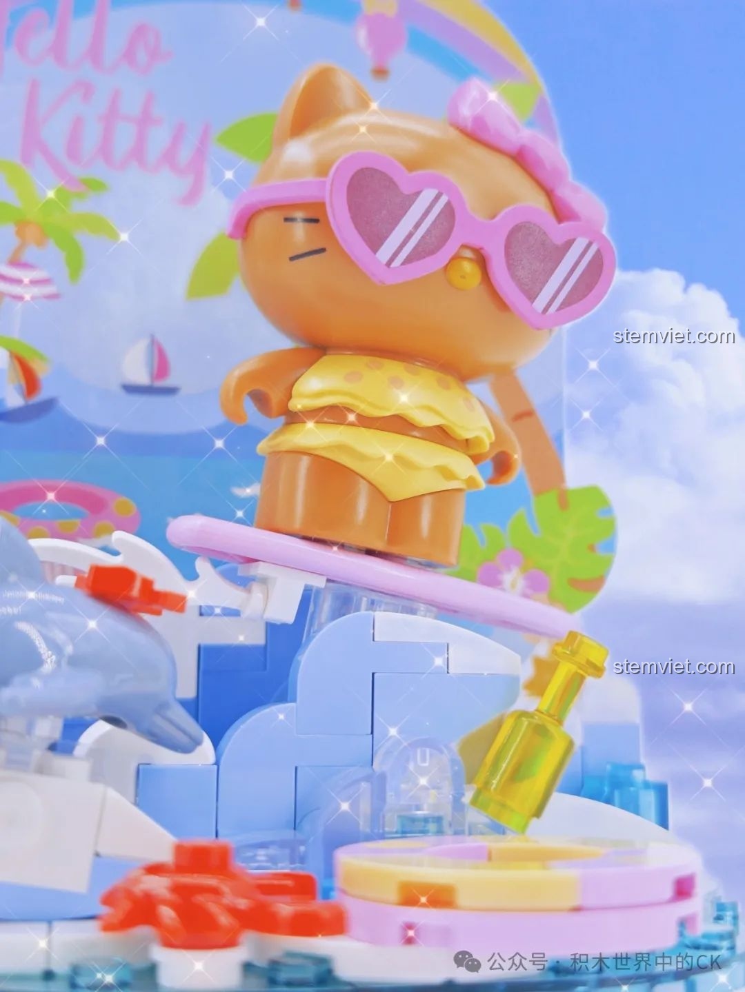 Tổng hợp 5 mô hình hoàn chỉnh của bộ sưu tập TOP TOY Hello Kitty Bãi Biển, bao gồm Nhà hàng Hamburger TC2032.