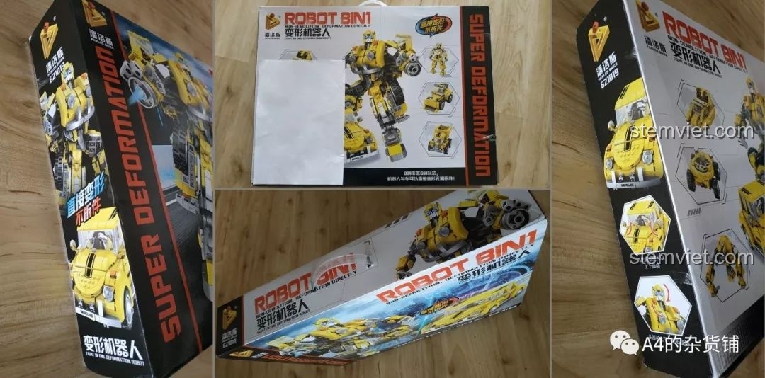 Tổng quan các mặt của hộp đồ chơi lắp ráp Robot Đại Hoàng Phong Panlos Brick 621019, thiết kế đẹp mắt, có quai xách tiện lợi, thu hút bé trai.