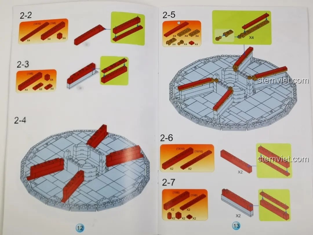 Trang sách hướng dẫn chi tiết các bước lắp ráp của bộ đồ chơi mô hình Hộp mứt tròn.