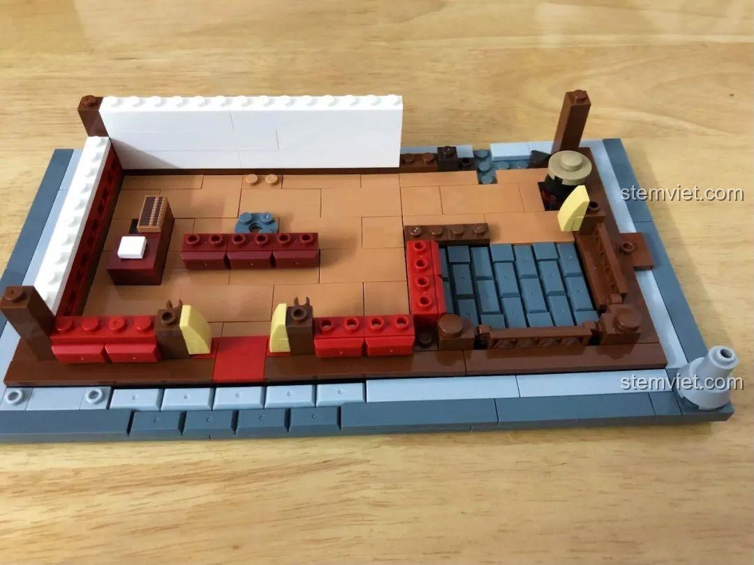 Quá trình lắp ráp tầng trệt của bộ đồ chơi mô hình Phố Tàu: Hiệu thuốc Tế Thế Đường WOMA.