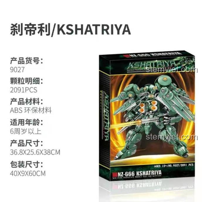 Thông số kỹ thuật bộ lắp ráp Double Elephant 9027 NZ-666 Kshatriya, 2091 mảnh ghép, chất liệu ABS an toàn, phù hợp bé trai 6 tuổi.