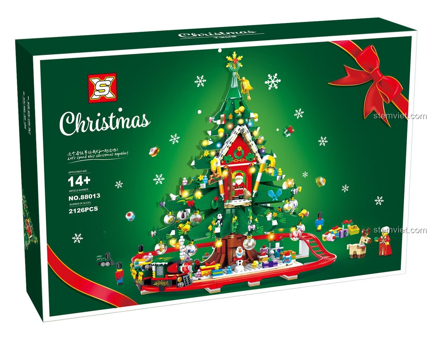 Hộp bộ lắp ghép Cây thông Noel Ngôi nhà Giáng Sinh Double Elephant SX 88013 2100 mảnh, quà tặng Giáng Sinh cho bé trai bé gái 6 tuổi