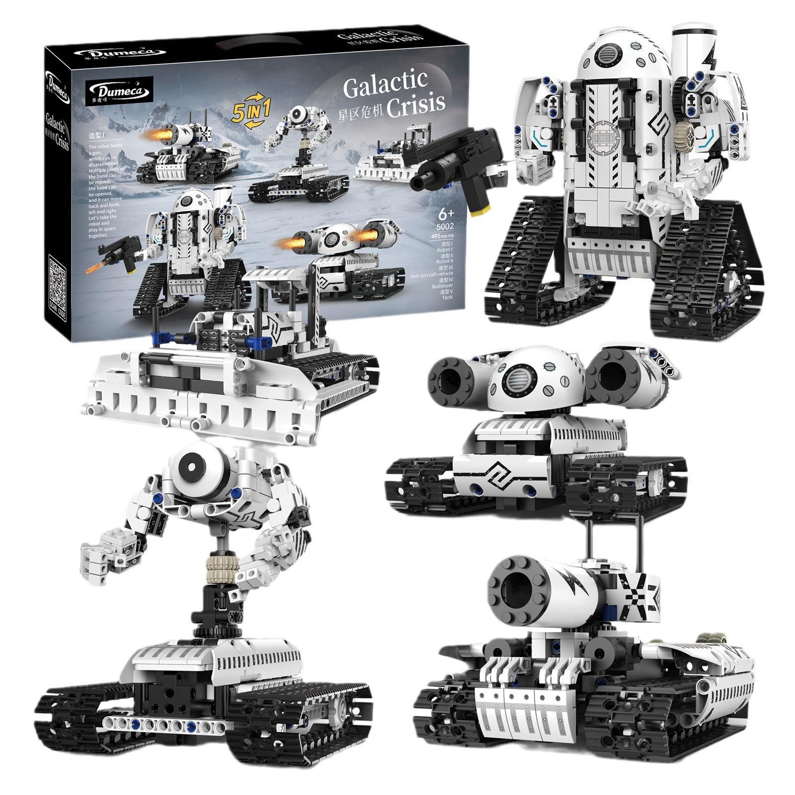 Bộ lắp ráp Robot Xe Tăng Biến Hình 5 Trong 1 Dumeca 5002 điều khiển từ xa, 495 chi tiết, màu trắng đen, cho bé trai 6 tuổi, giá tốt