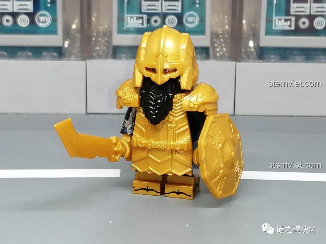 Minifigure Dwarf Warrior XP-415 với giáp cam và rìu