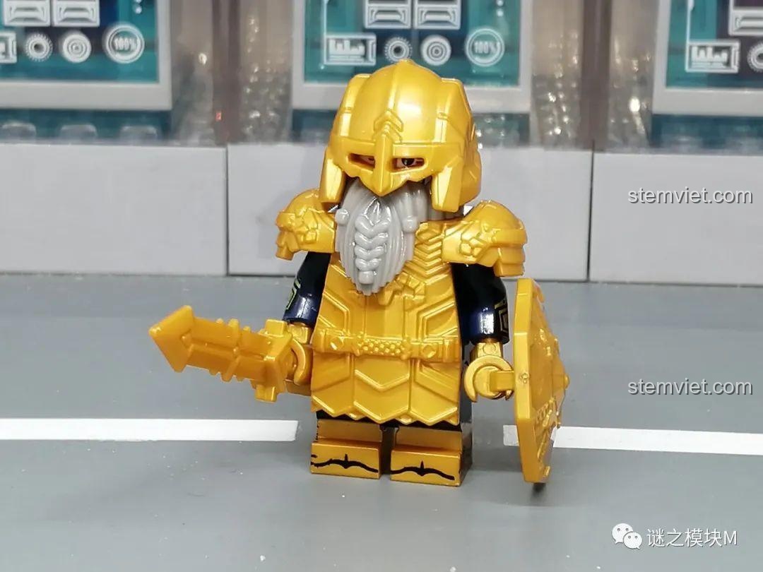 Minifigure Dwarf Warrior XP-416 với giáp cam và khiên