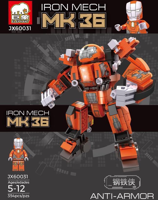 Bộ lắp ghép Người Sắt Phản Hulk Elephant JX60031, đồ chơi mô hình Giáp Sắt MK 36 cho bé trai 5 tuổi, chất lượng cao, giá rẻ.