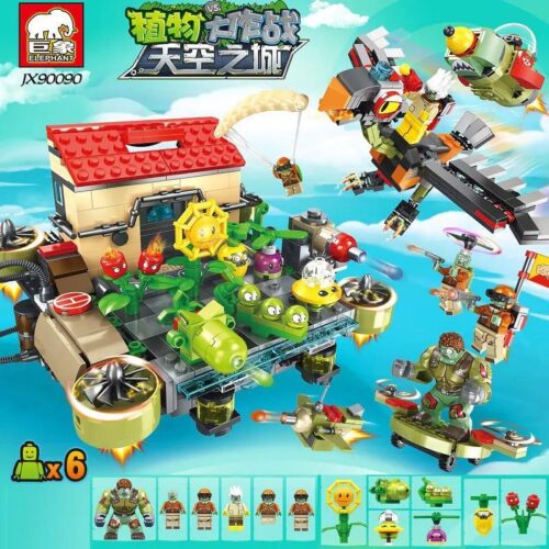 Bộ lắp ghép Elephant JX90090 Plants vs. Zombies Thành phố trên không, mô hình thành phố bay với 6 nhân vật độc đáo, bắn đạn nhựa vui nhộn, phù hợp bé trai 5 tuổi, giá tốt.