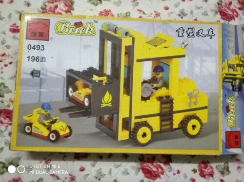 Bộ lắp ráp Enlighten 0493 Xe Nâng Hàng Hạng Nặng và Xe Đua Mini, hộp sản phẩm màu vàng nổi bật, cho bé trai 6 tuổi, giá tốt