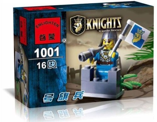 Hộp sản phẩm bộ đồ chơi Hiệp sĩ cầm cờ Enlighten 1001, mô hình minifigure hiệp sĩ trung cổ cho bé trai 6 tuổi, giá rẻ.
