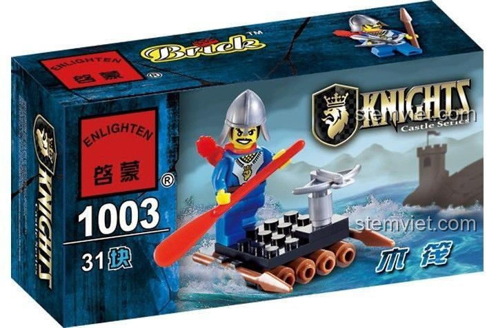 Bộ lắp ghép Hiệp sĩ trên bè gỗ Enlighten 1003 giá rẻ cho bé trai 6 tuổi, mô hình chiến binh trung cổ dũng cảm.