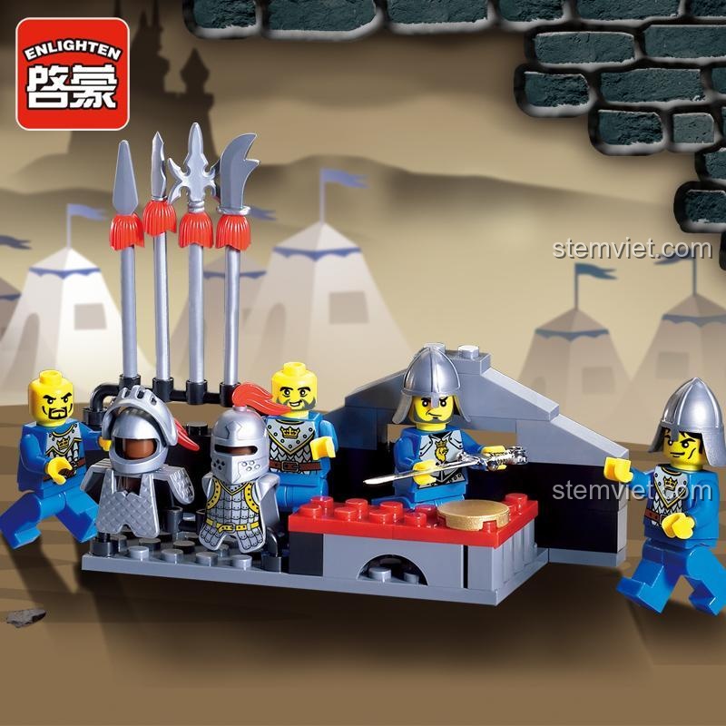 Mô hình Enlighten 1014 Đấu Trường Hiệp Sĩ Lâu Đài với cảnh trại lính, các hiệp sĩ chuẩn bị chiến đấu, đồ chơi giáo dục cho bé trai.
