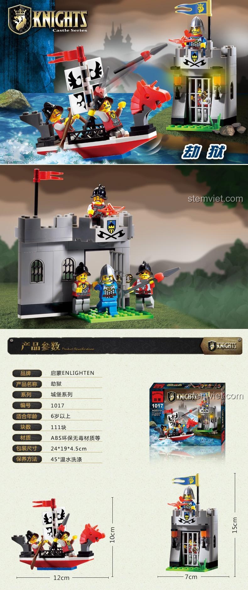 Hộp sản phẩm bộ lắp ghép Enlighten 1017 Lâu đài Hiệp sĩ, đồ chơi lắp ráp Giải cứu ngục tù cho con trai 6 tuổi, siêu tiết kiệm.