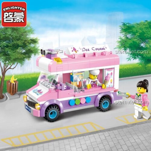 Bộ lắp ghép ENLIGHTEN 1112 Xe Kem - Xe kem màu hồng và tím trên đường phố