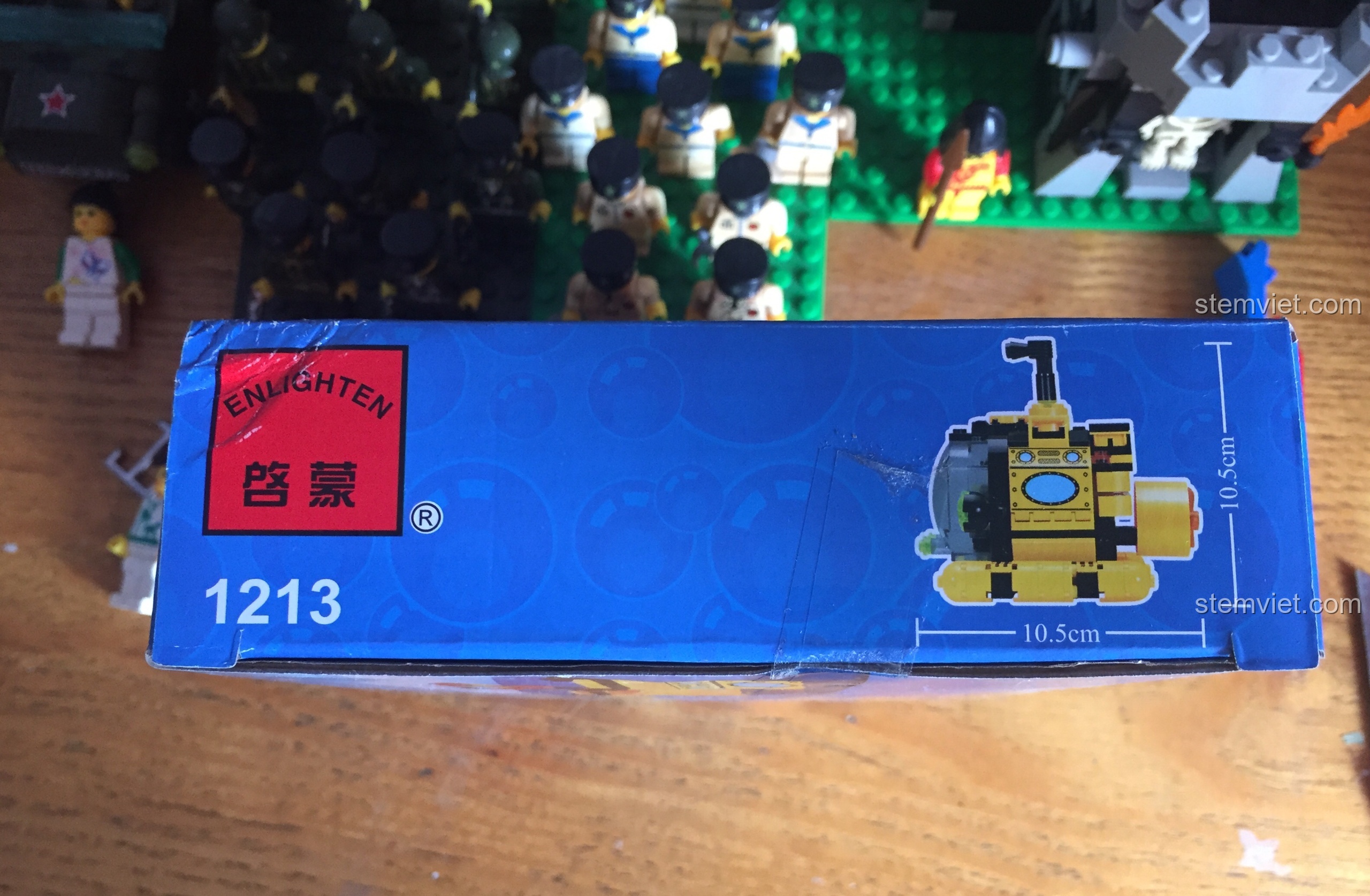 Kích thước hộp đồ chơi ENLIGHTEN 1213 được ghi rõ ràng.