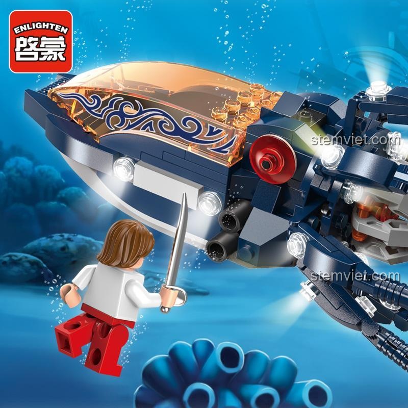 Đồ chơi lắp ráp Bạch Tuộc Cơ Khí Qman 1305 Hải Tặc Huyền Thoại bơi dưới nước, chất lượng cao, an toàn cho bé trai 6 tuổi.