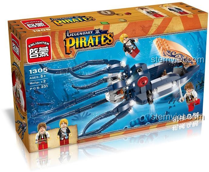 Hộp bộ đồ chơi Bạch Tuộc Máy Enlighten 1305 Hải Tặc Huyền Thoại, 231 mảnh ghép, chất liệu nhựa ABS cao cấp, giá tốt cho bé trai 6 tuổi.